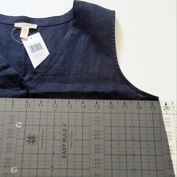 NWT EILEEN FISHER Black Linen Sleeveless Button Front Long Tunic, Size S/P - Picture 5 of 10